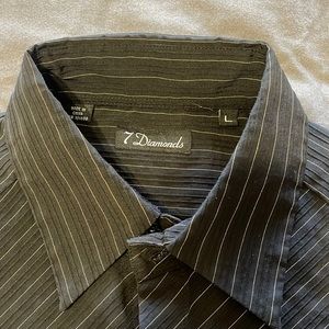7 Diamonds Black Pin Stripe Stretch Fabric Sz L Button Down